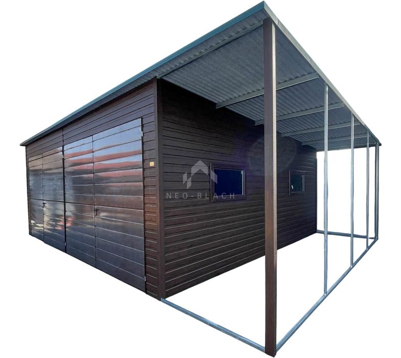 Garaż Blaszany 7X6M + Wiata 1,6M 2X Brama Dwuskrzydłowa 2X Okno Nb455