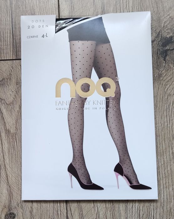 Rajstopy damskie czarne w kropki Noq 20 den 4 L nowe