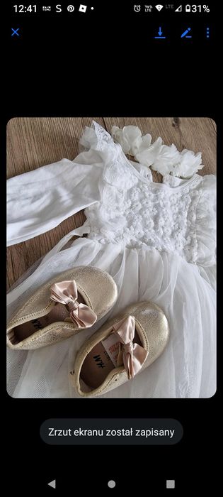 Sukieneczka buciki opaska do chrztu 6 mies