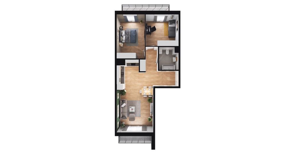 3-pokojowe mieszkanie 66 m² + 2 balkony - Widok 2