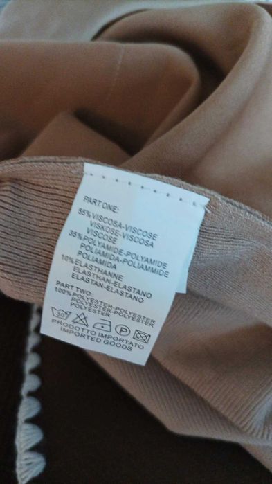 Nowa narzutka damska z bialym futerkiem, karmel.