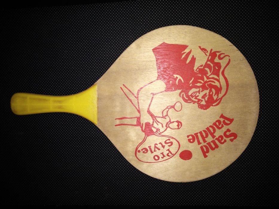 Wooden beach racket and ball set. Third racket offered.64737913227906121