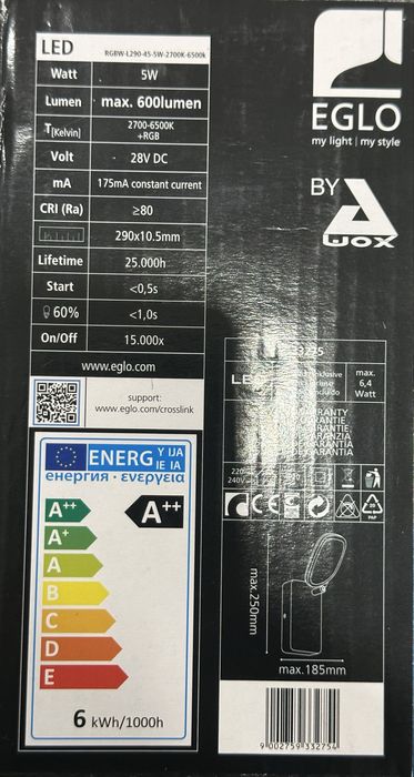 Candeeiro EGLO Crosslink LED RGB + Branco Ajustável – Bluetooth – Novo