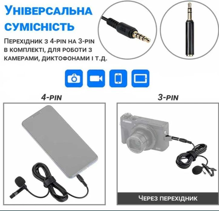Петличний мікрофон петельний Takstar для смартфона для камери, ПК