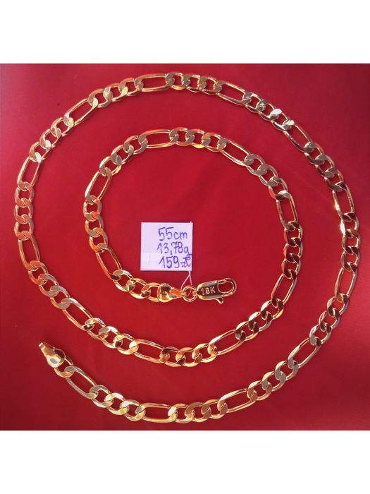 18K Grawer Pozłacany jak Złoty Łańcuszek Naszyjnik Figaro 55cm 6mm