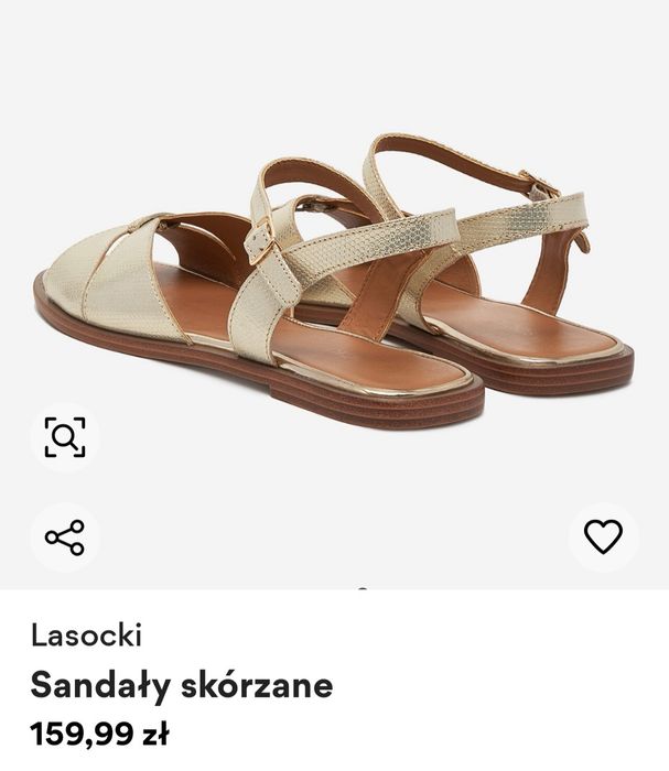 38 Lasocki Nowe Złote sandały skórzane