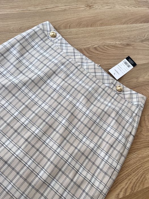 Spódnica 42 Taranko beżowa w kratkę krótka spódniczka nowa z metką