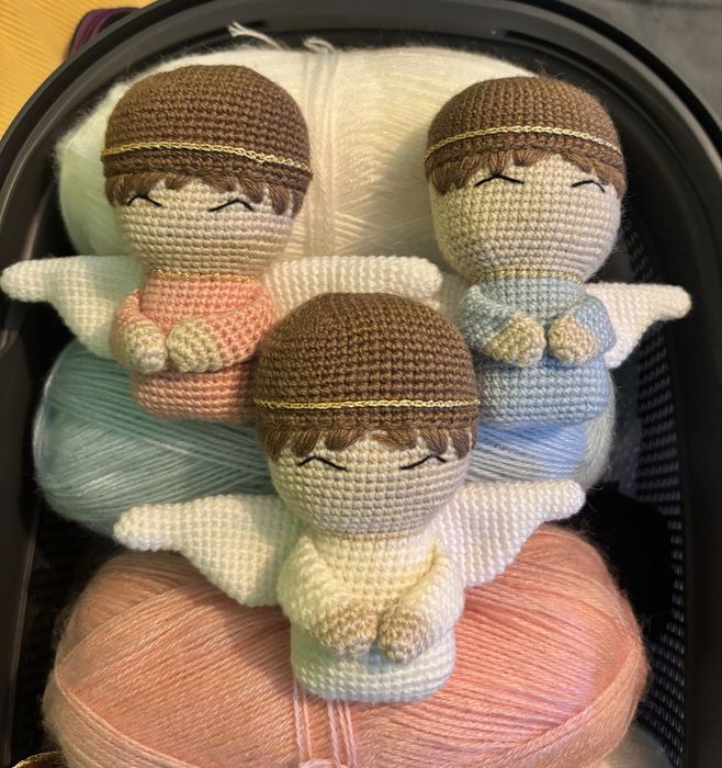 Ręcznie robiony aniołek na szydełku, narodziny, chrzest, komunia