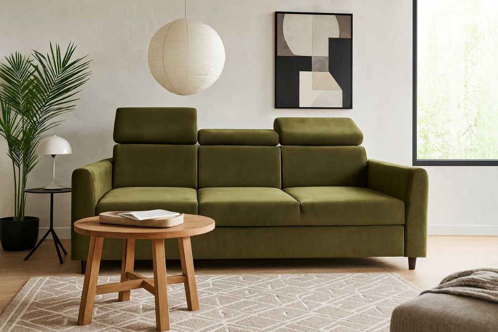 Sofa nowoczesna z funkcją spania regulowane zagłówki