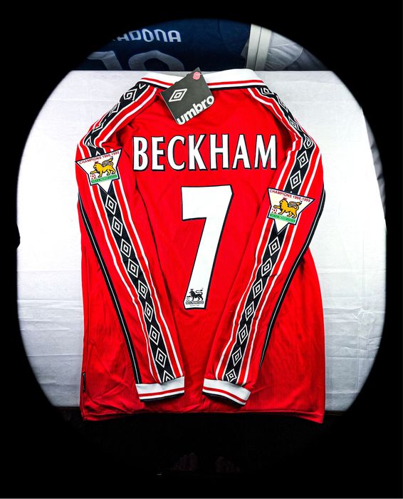 (M) DAVID BECKHAM 7 MANCHESTER UNITED 98/99 RETRO JERSEY Nowa Czerwona Piłkarska Koszulka Sportowa z Długim Rękawem Kolekcjonerska | Premier League