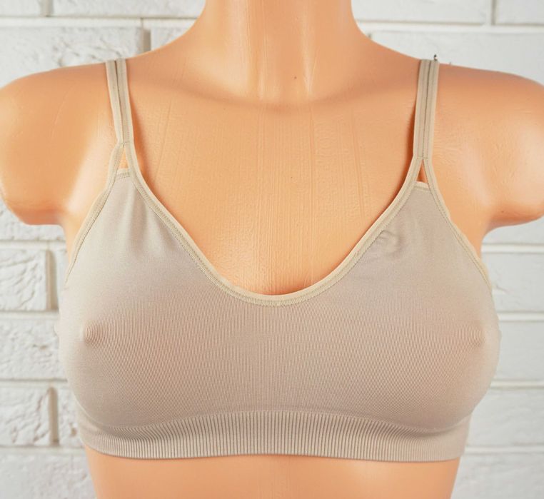 Komplet wygodnej lekkiej bielizny biustonosz + stringi XS/S beż SKIN
