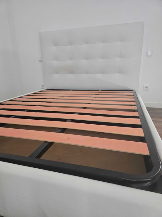 Cama de Casal com Sommier Rebatível Branca 160×200