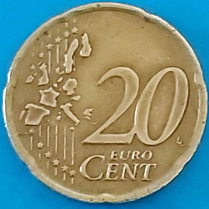 20 Cêntimos de 2002 com Letra E,  da Grécia