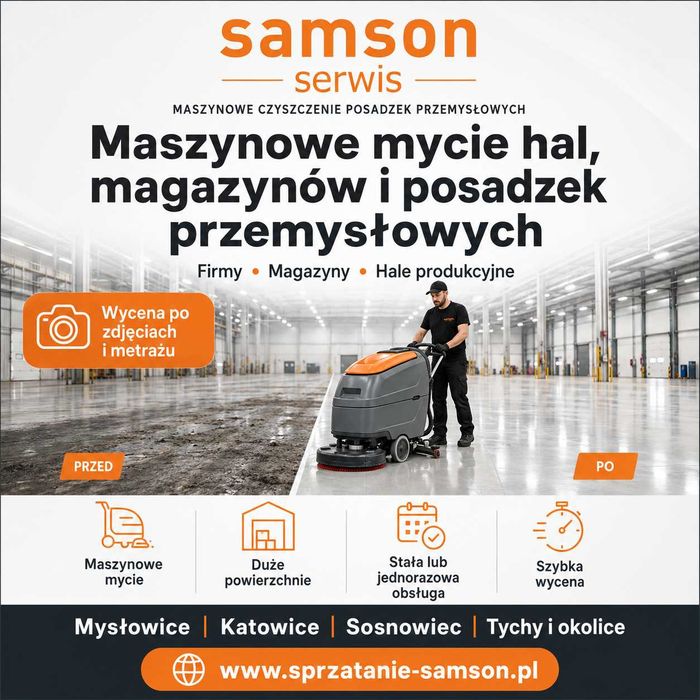 Maszynowe mycie hal i magazynów | Gliwice i Śląskie | posadzki przemysłowe, szorowarka, szorowarki, doczyszczanie, mycie maszynowe, sprzątanie hal