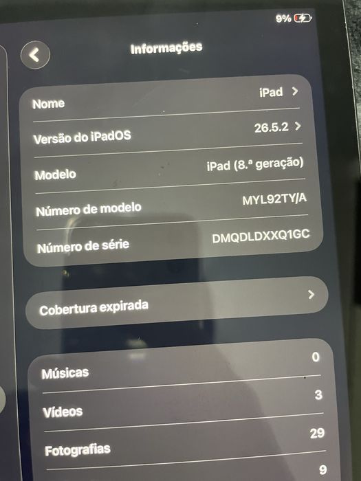 Ipad 8 geração com ios 26