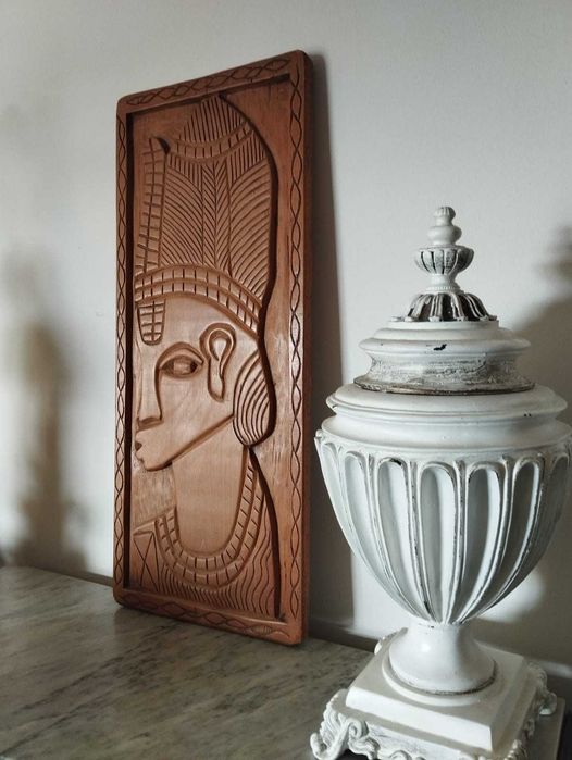 Placa Tribal Africana Madeira Esculpida