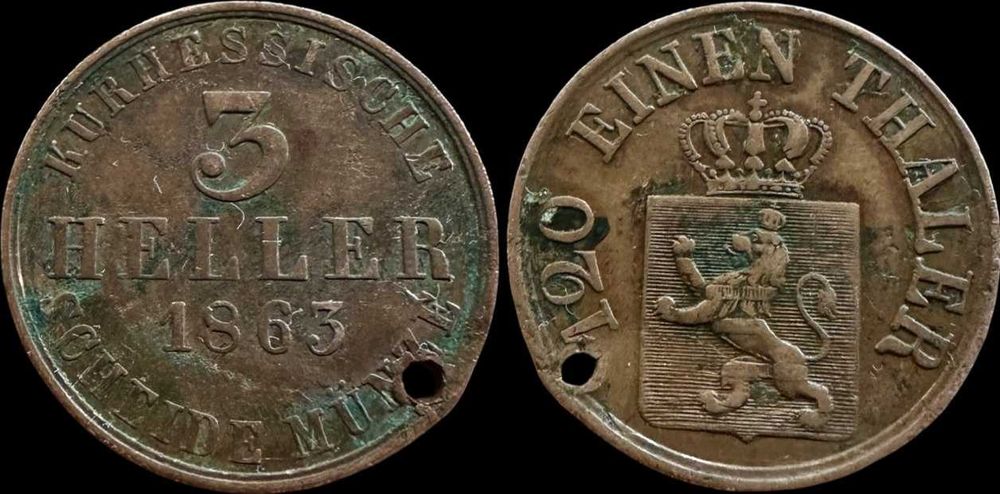 3 Heller - 1863 - Eleitorado de Hessel - Frederick William I