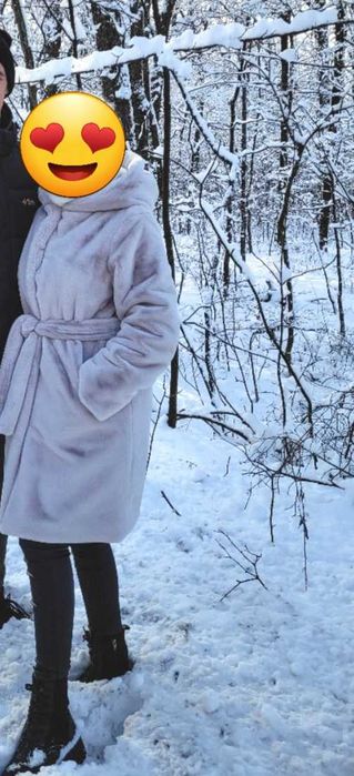 НОВА шубка під кролика з капюшоном та поясом +РУКАВИЦІ