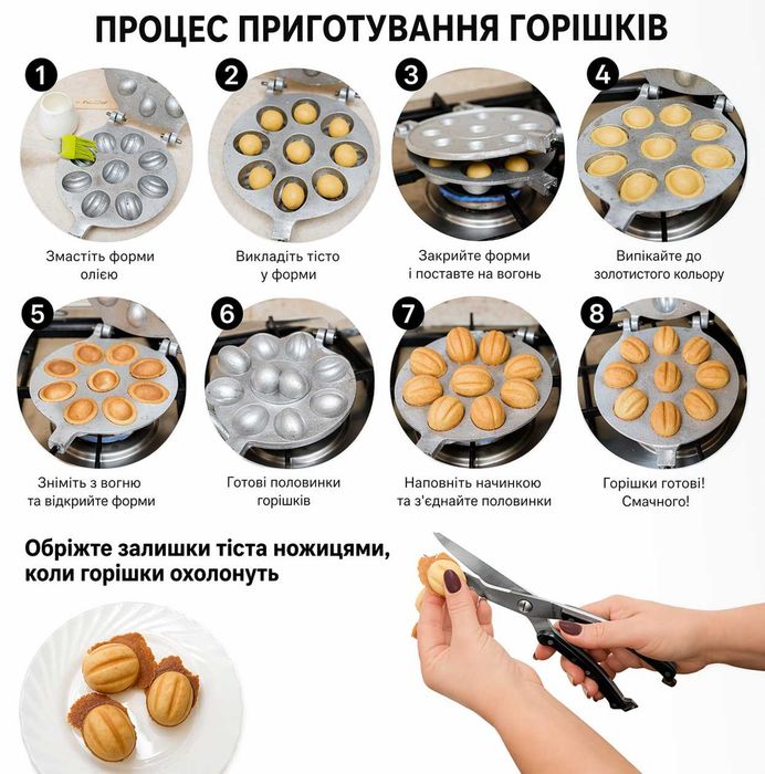 Форма для крупных орешков на плите (орешница) 9 половинок, форма для печенья со сгущенкой, алюминиевая