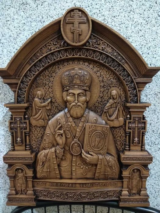 Икона резная Николай Чудотворец натуральное дерево р.32*39