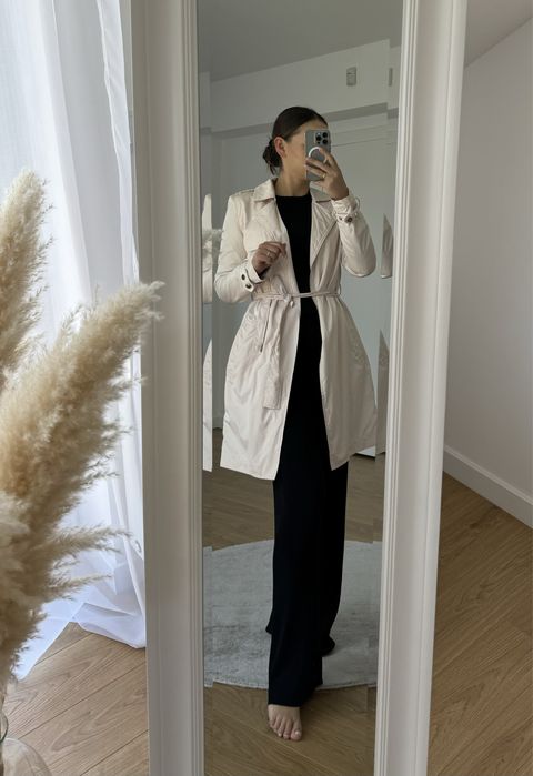 Płaszcz Top Secret 36 damski trencz pudrowy róż z paskiem