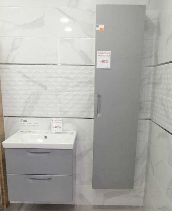 Szafka łazienkowa z umywalką 60 cm plus słupek wiszący JASNO-SZARE MAT z serii FLOU firmy Defra