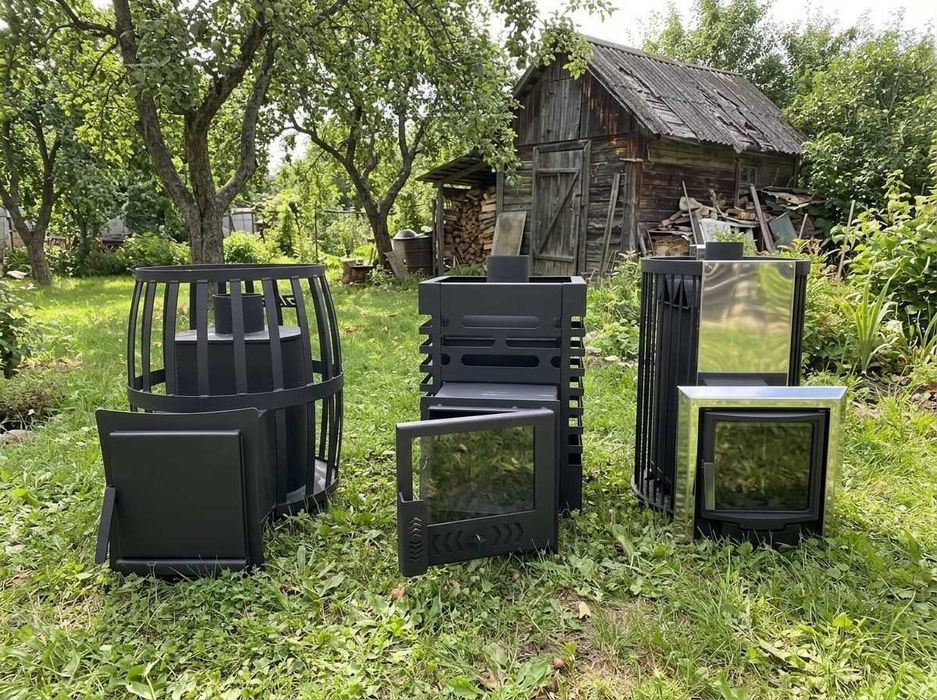 піч із шахтовою системою обігріву • Швидко прогріває парну • Кам’янка на дровах для бані 12–18 м³ • Відправка в день оплатиБанна