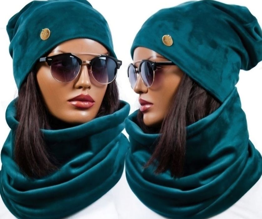 Czapka  kominki  zestaw butelkowa  zieleń