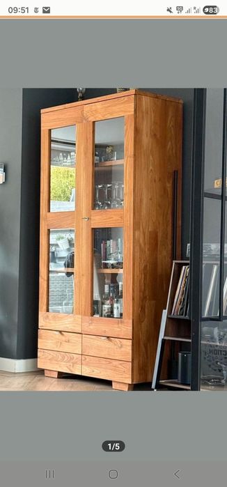 Drewniana witryna / biblioteczka 195x100x45,5, lity teak
