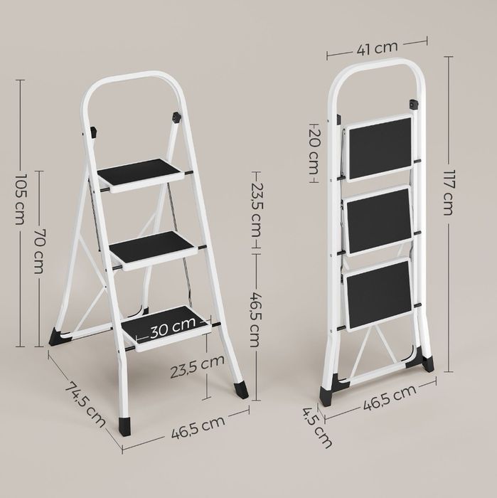 Składana  Drabina 3-stopniowa Guma Antypoślizgowa 150KG 118 cm