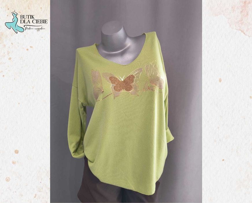 -> Bluzka w kolorze Limonki z aplikacją motyli / Oversize / Made in Italy / Rozmiar: Uniwersalny