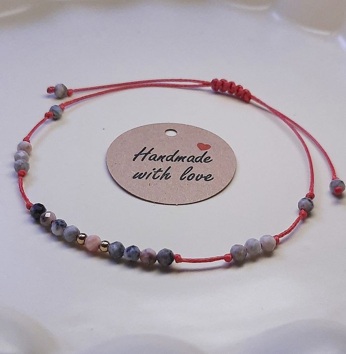 Bransoletka szczęścia - jaspis, stal nierdzewna handmade kamień naturalny