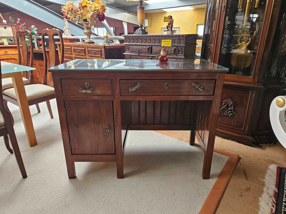 Secretária antiga em madeira maciça com gavetas - óptimo estado geral