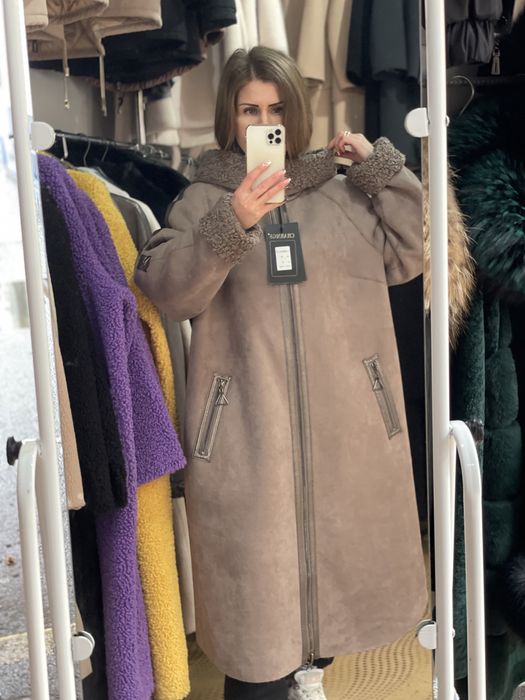 Двухсторонняя дубленка  длинная шуба большие раз