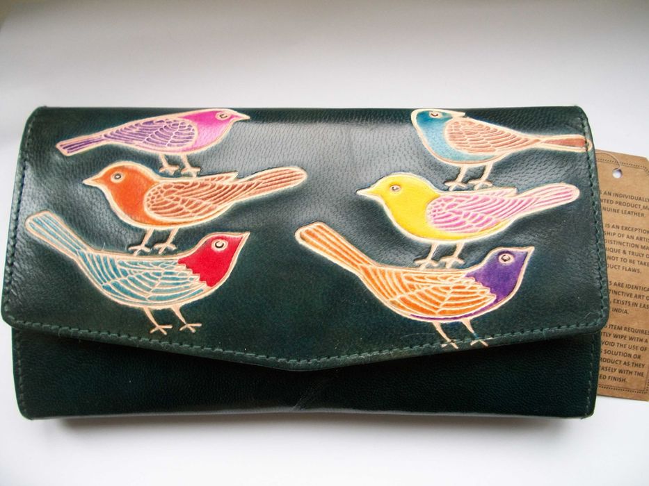 новый кожаный женский кошелек-клатч ручной работы  с птицами