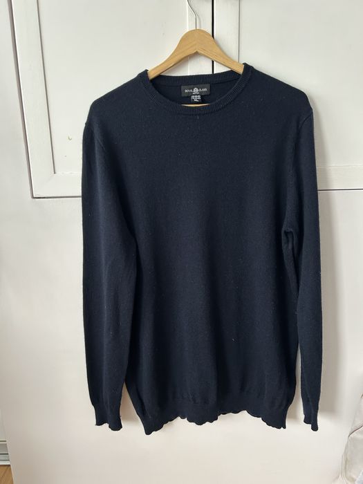 Kaszmirowy sweter męski XL jedwabny granatowy navy okragly dekolt