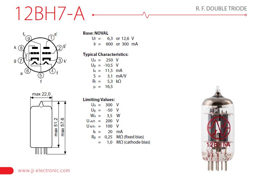 Радіолампа JJ Electronic 12BH7-A (нова)