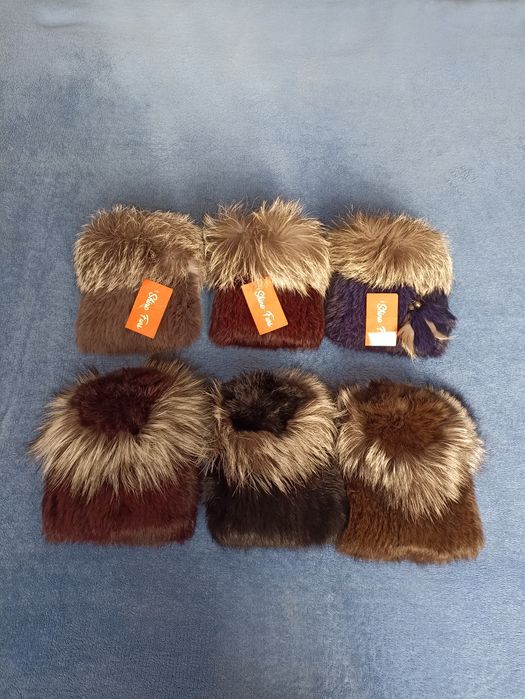 Шапка хутряна кролик з чорнобуркою на трикотажній основі