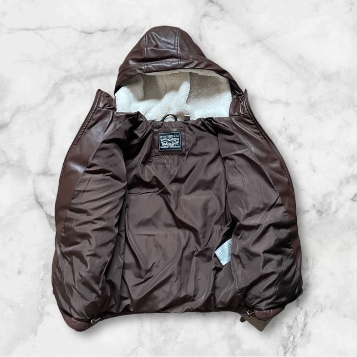 M L 46 48 Levis пуховик куртка парка шкіряна коричневая женская жіноча