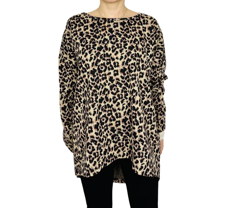 Beżowo-czarna bluza w panterkę 3XL 46