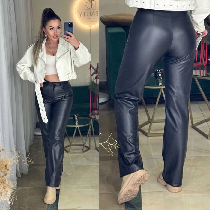 Штани з матової екошкіри на замші