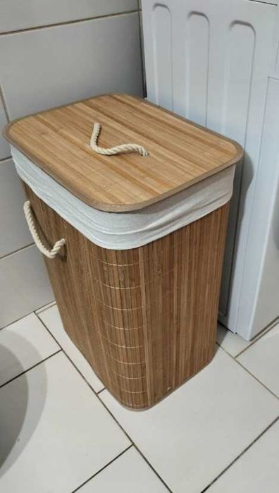 Kosz na pranie NOWY z naturalnego bambusa eko pojemny 72L z pokrywą