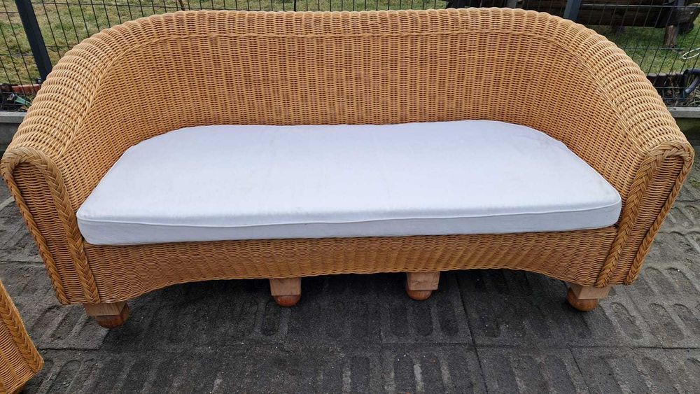 Ratannowy zestaw sofa+ fotel+ 3 krzesła poduszki naturalny rattan