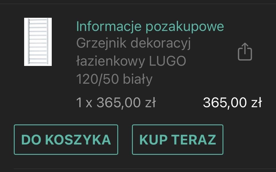 Grzejnik łazienkowy LUGO 120x50 nowy + grzejnik alu 3 żeberka