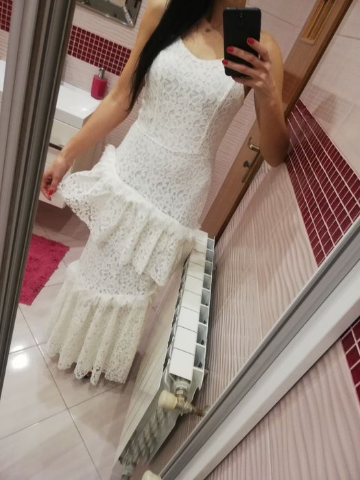 Nowa długa sukienka maxi 36 s biała suknia s/m hiszpanka koronkowa