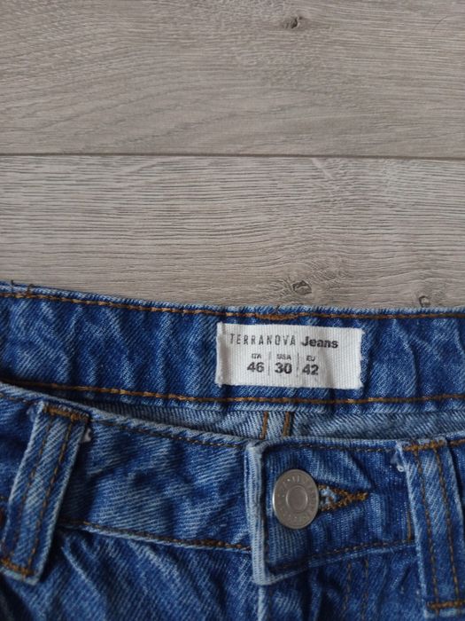 Spodnie jeansowe mom jeans L 40 Terranova granatowe high waist rise