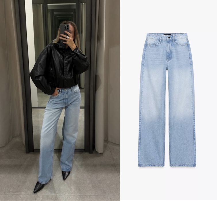 Прямі світлі блакитні джинси джинсы прямые zara straight 38 40 M L