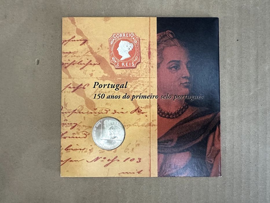 Carteira Portugal, 150 anos de primeiro selo português (Rara) (Prata)