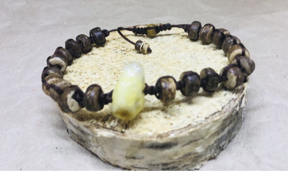 Biżuteria męska,bransoletka męska handmade duży Cytryn i łupina kokosa