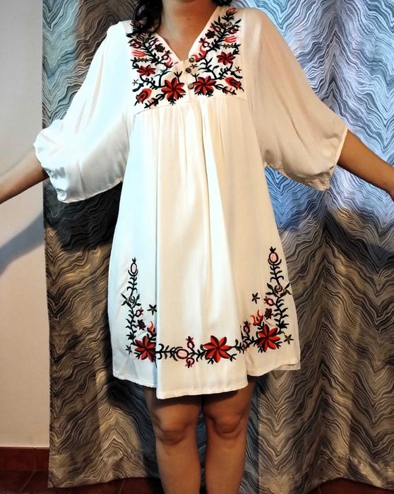 Vestido Grávida Linho Bordado Leve Fresco Verão Tamanho Unico